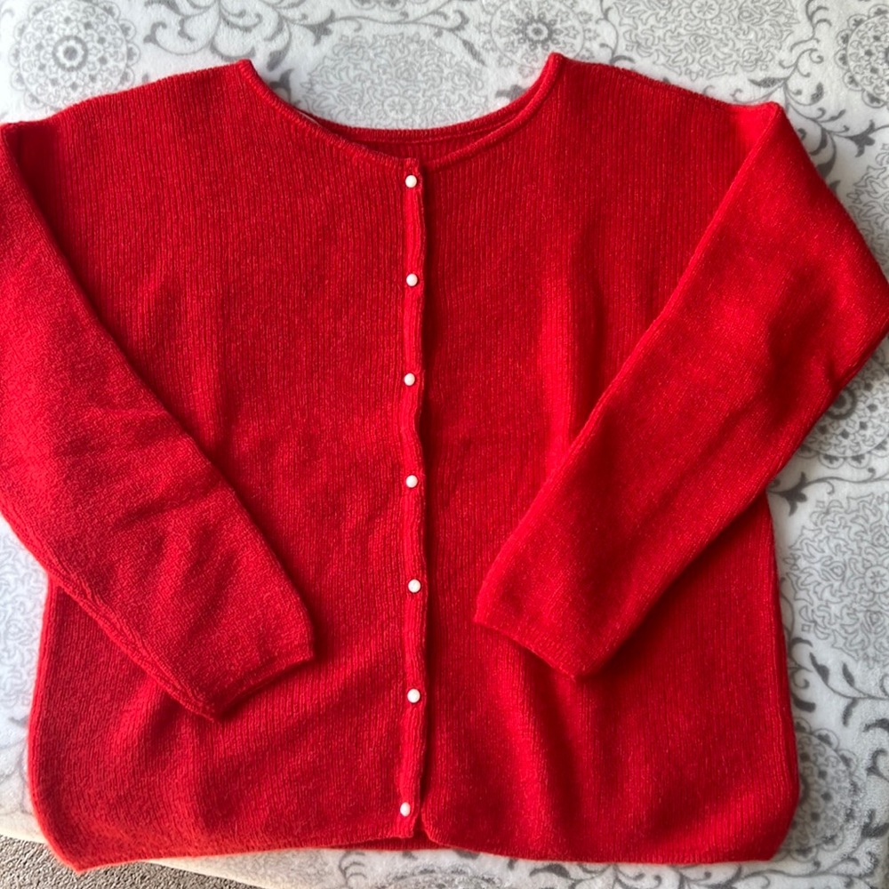 Sezane red Gaspard sweater. Reversible with button back. Worn once. Medium.